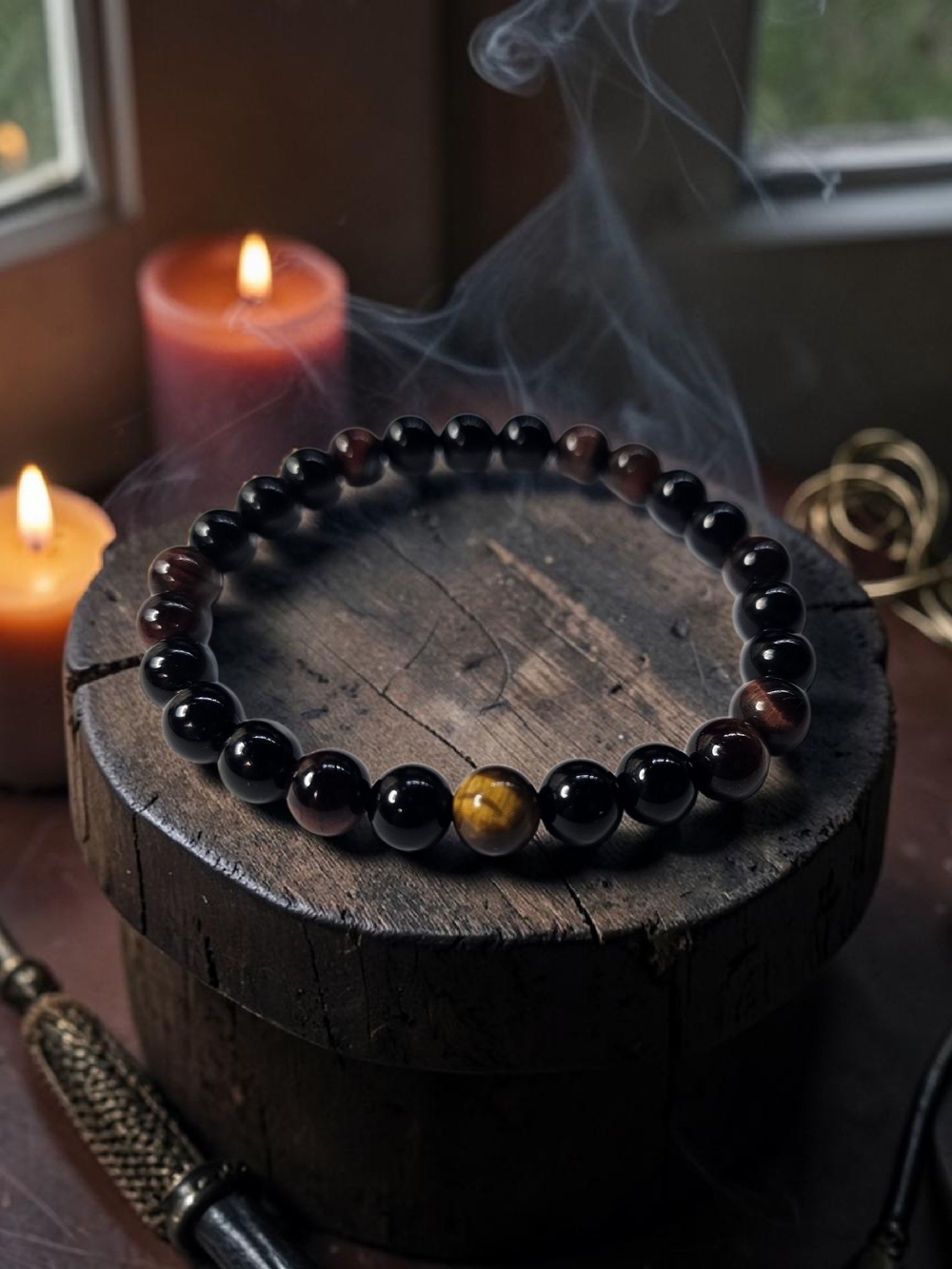 Black and Brown Beaded Men's/women's Bracelet with Tiger Eye Accent